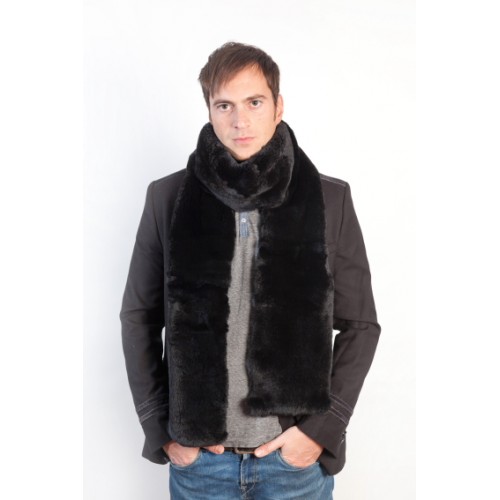 Men's Christopher Black Frost Rex Rabbit Fur Pull Through Scarf: FurHatWor